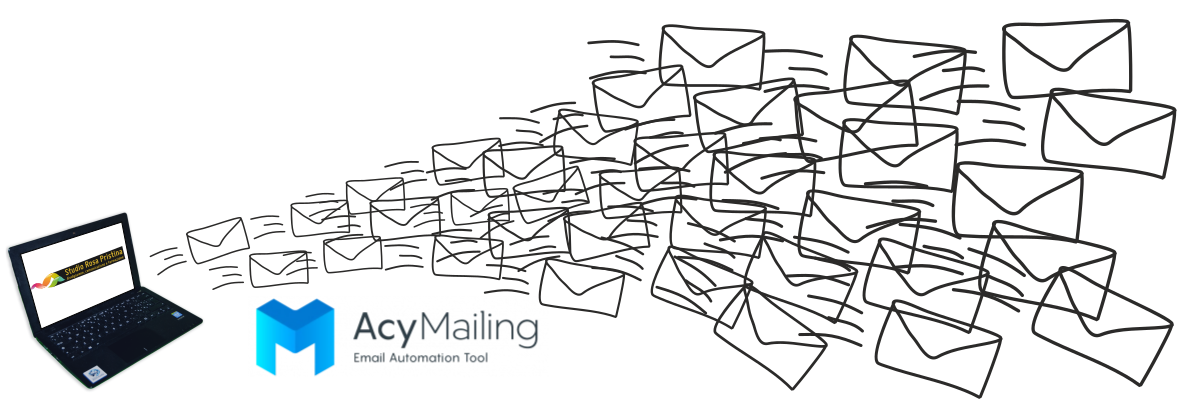 AcyMailing è un ottimo strumento per inviare newsletter e comunicazioni, che permette statistiche ed analisi Montaggio: un notebook da quale partono tantissime buste. AcyMailing è un ottimo strumento per inviare newsletter e comunicazioni, che permette statistiche ed analisi