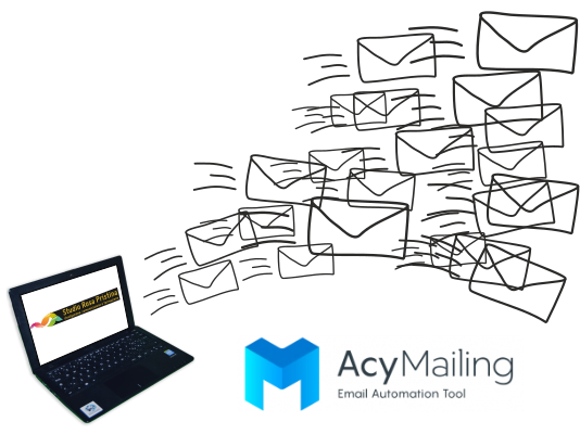 AcyMailing è un ottimo strumento per inviare newsletter e comunicazioni, che permette statistiche ed analisi Montaggio: un notebook da quale partono tantissime buste. AcyMailing è un ottimo strumento per inviare newsletter e comunicazioni, che permette statistiche ed analisi