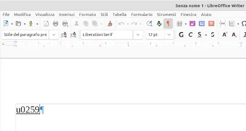 La u sottolineata, seguita dal codice Unicode. Dopo la u sottolineata, va scritto il codice Unicode