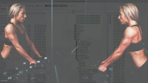Donna atleta che si allena allo specchio con i pesi. Meld confronta file e cartelle