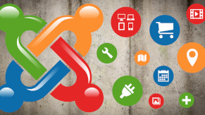 Logo di Joomla e icone di funzioni web diverse