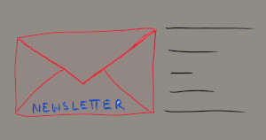 Disegno di una busta che va veloce e la scritta Newsletter